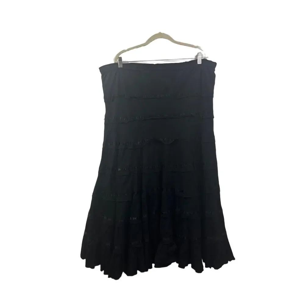 Made in India Ruffle Skirt Womens One Size Black Aline Tiered Elastic Waistband*
